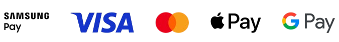 Visa, Mastercard, Apple Pay, Google Pay, Samsung Pay
